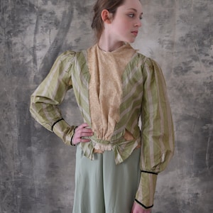 Victorian Green Striped Blouse image 1