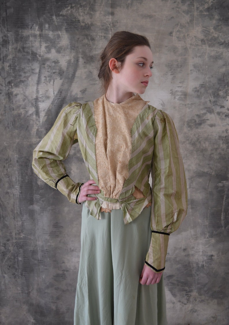Victorian Green Striped Blouse image 1