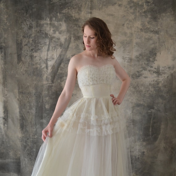 1950s Strapless White Tulle Dress Size XS Etsy