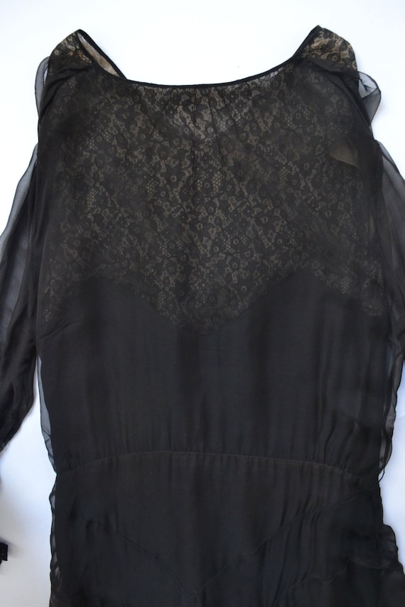 1930s Sheer Black Silk and Lace Dress - Gem