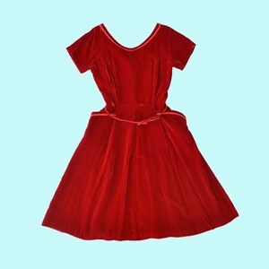 1950s Red Velvet Holiday Dress size M image 4