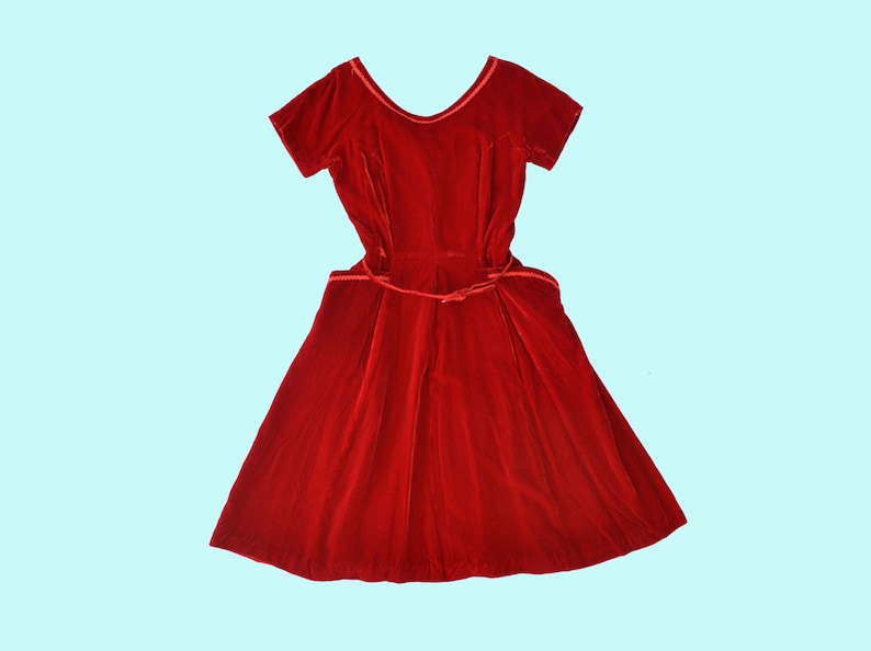 1950s Red Velvet Holiday Dress size M image 4