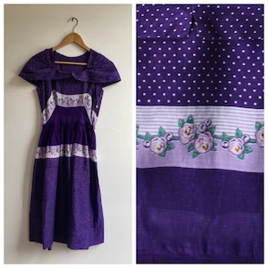 1950s viola cotone Voile abito estivo, formato piccolo