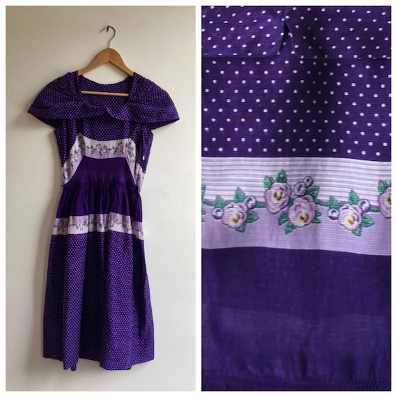 1950s Violet Cotton Voile Summer Dress, size small - image 1