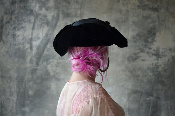 1940s Black Velvet Hat