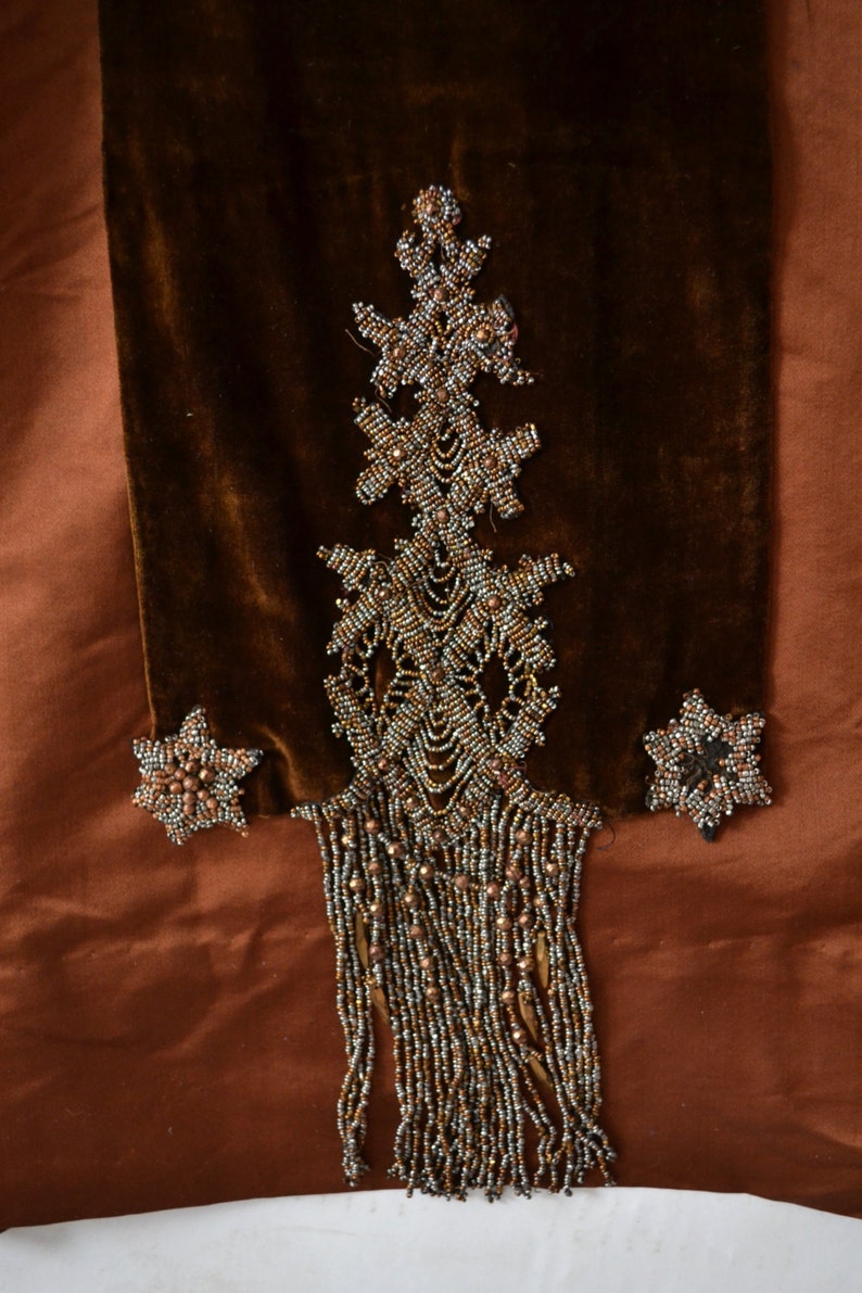 Edwardian Auburn Velvet Beaded Gown image 4