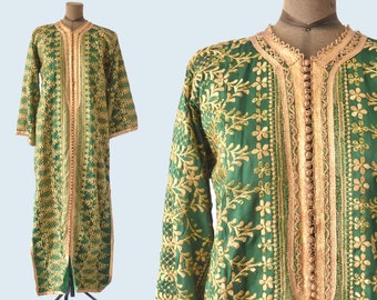 Green and Gold Ethinic Silk Robe size L