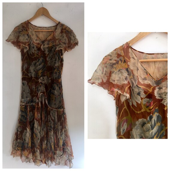 1930s Chiffon Floral Dress
