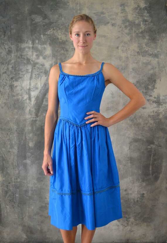 1960s Blue Satin Dress - image 2