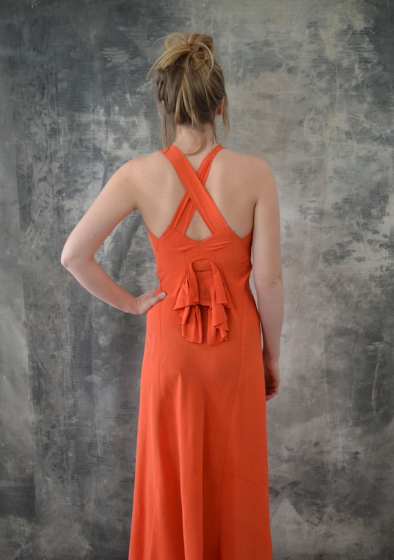 1920s Tangerine Silk Evening Dress - image 3