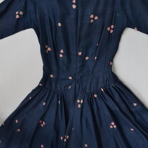 1950s Navy Silk Print Dress image 4