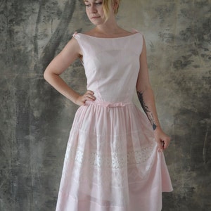 1950s Pale Pink Dress Eyelet Lace