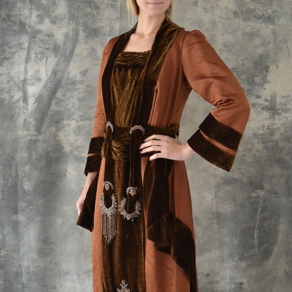 Medium 1910s Dress Velvet Edwardian Beaded Silk