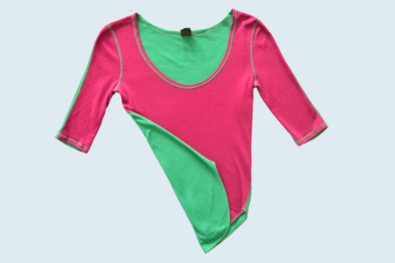 1970s Biba Tee Green and Fuscia size S