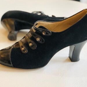 1920s flapper women’s suede and patent leather shoes sz5