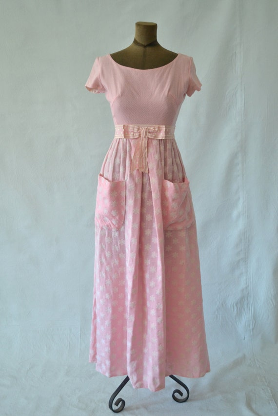 1960s Pink Polka Dot and Flower Dress size XS - image 2