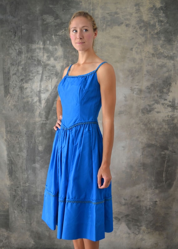 1960s Blue Satin Dress