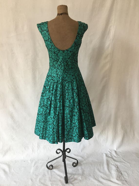 1950s Hand Made Teal and Velvet Party Dress - image 3