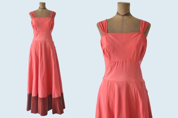 1950s Rose Satin Gown size L - image 1