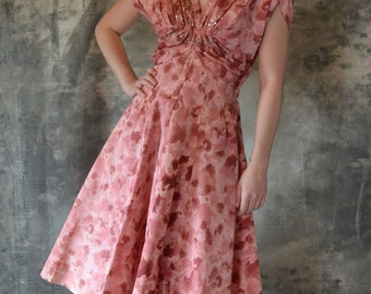 1950's Party Dress Pink Petal Print