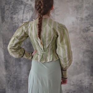 Victorian Green Striped Blouse image 2