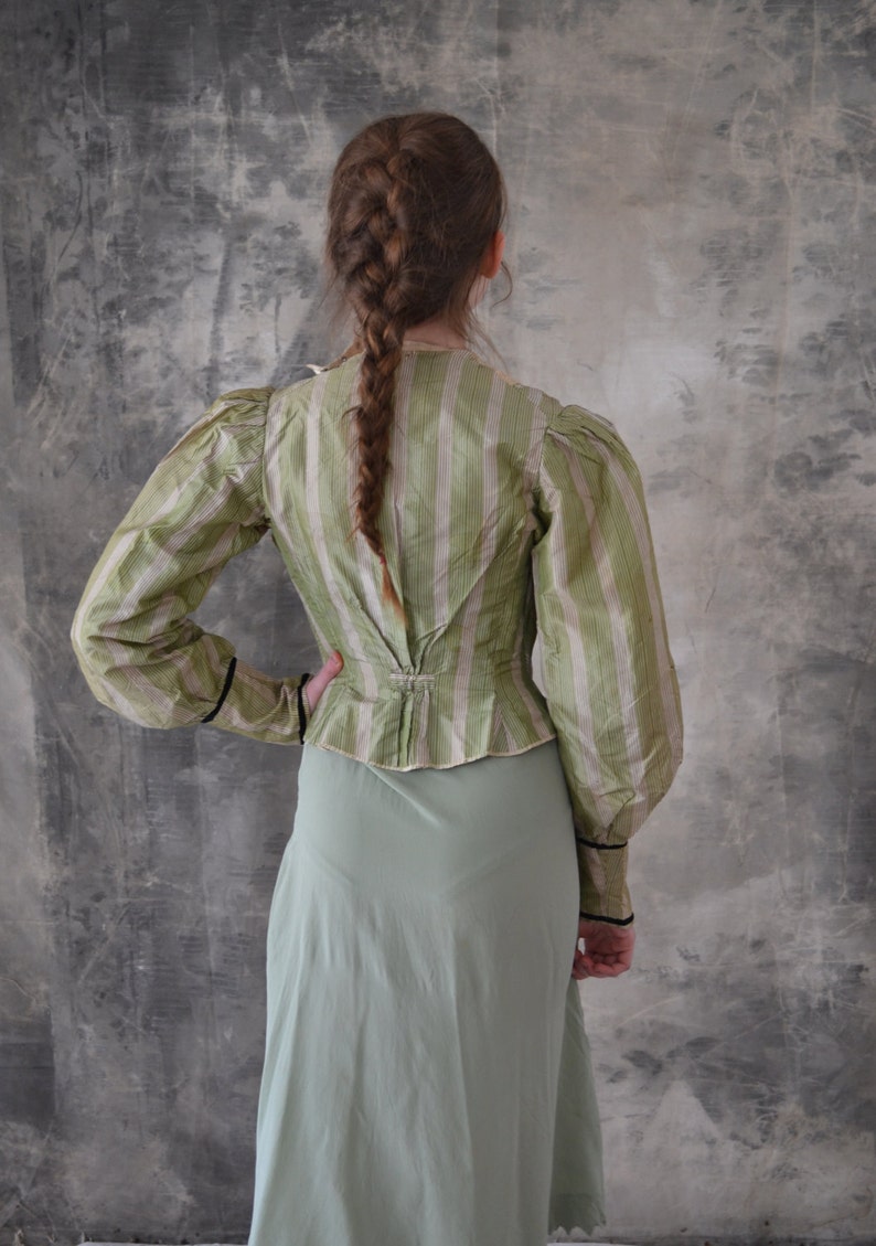 Victorian Green Striped Blouse image 2