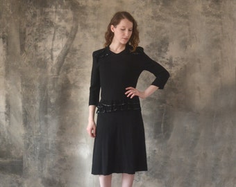 1940s Black Rayon Dress size Small