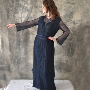 Vestido de Flapper cuentas seda Marina de guerra de 1920