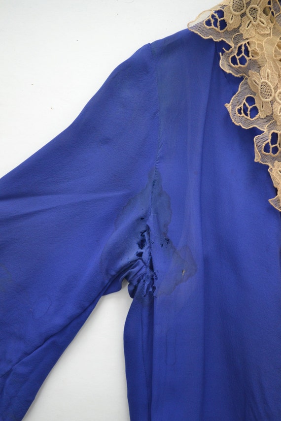 1920s Blue Silk Dress Lace Colla - image 4