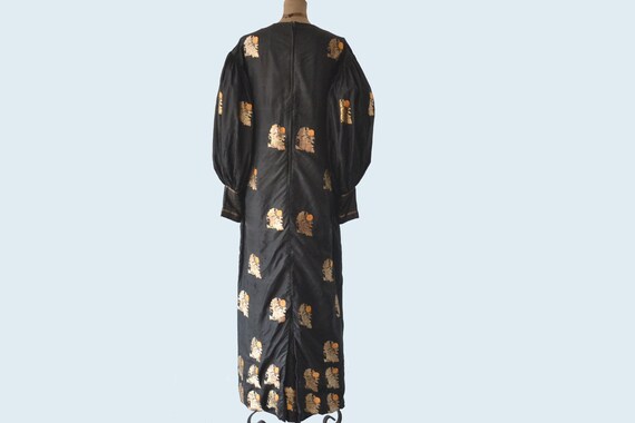 1960s Carrie Naylor Black Silk and Gold Dress size M/L View 2