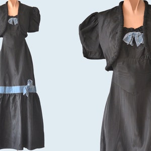 1930s Black Satin Dres with Cropped Jacket size XS