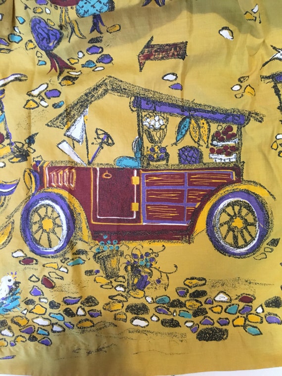 1950s Cotton Print Skirt, mustard with purple and… - image 2
