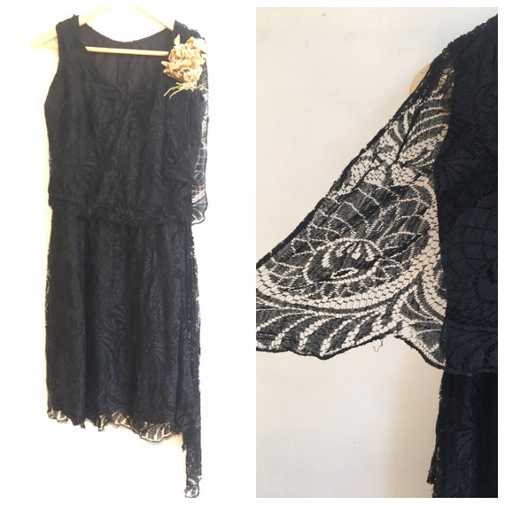 1920s Black Lace Flapper Dress