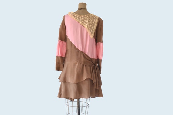 1920s Pink and Brown Silk Flapper Dress size S - image 2