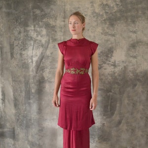 1930s Scarlet Silk Tiered Dress size S