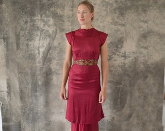 1930s Scarlet Silk Tiered Dress size S