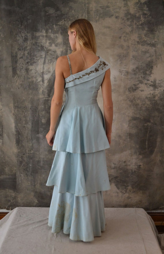 1950s Tiered Blue Party Dress - image 3
