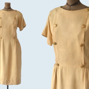 1940er Jahre Mr Mort Gold Button Kleid Größe M