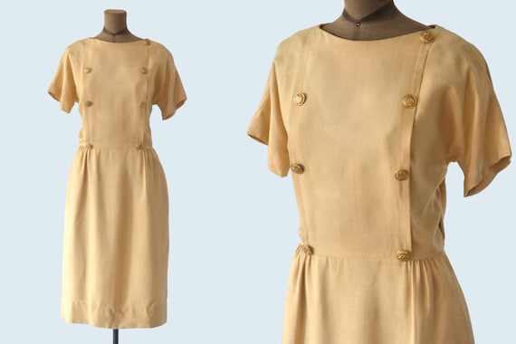 1940s Mr. Mort Gold Button Dress size M