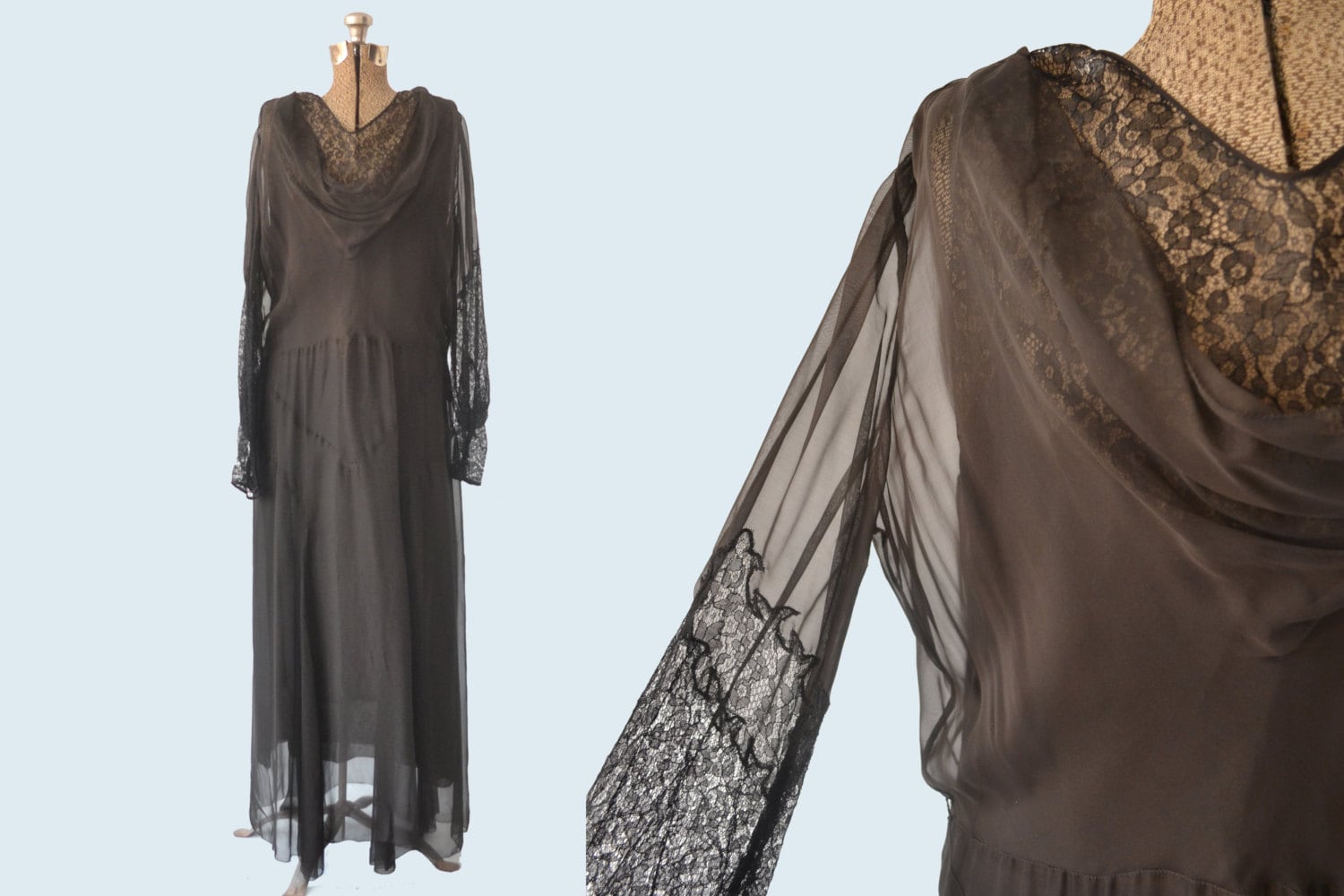 30’s Black Silk and Lace Dress main image 1