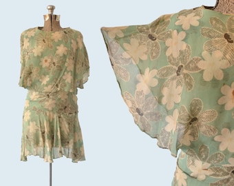 1920s Flapper Dress in Floral Silk size S