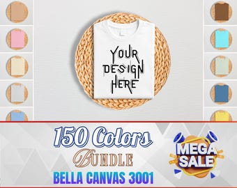 Zestaw mockupów Bella Canvas 3001, koszulka w stylu boho składana na płasko (pobranie cyfrowe)