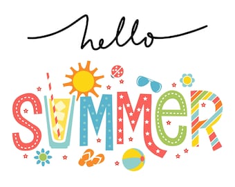 Hello Summer PNG, Summer Sign, (Digital Download)