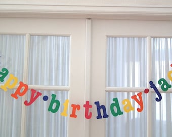 happy birthday + name banner in Primary Colors.  5280 Bliss.  Birthday Party.  Photo Prop.