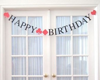 HAPPY BIRTHDAY Banner.  21st Birthday.  Casino Night.  Poker Party.  Vegas Night.  5280 Bliss.