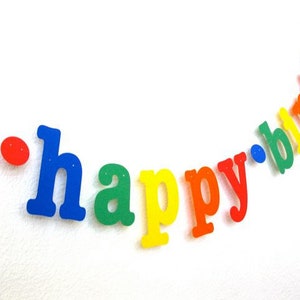 happy birthday Banner in Primary Colors.  5280 Bliss.  Birthday Party.  Photo Prop.