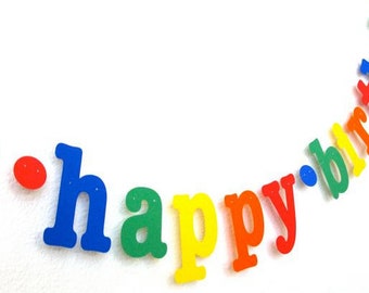 happy birthday Banner in Primary Colors.  5280 Bliss.  Rainbow Birthday.  Birthday Party.  Photo Prop.