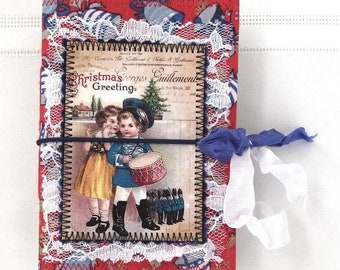 PASSPORT SIZE.  100 pages front/back.  Handmade junk journal.  Drummer Boy.  Christmas.  Holiday.  5280 Bliss.  Stocking Stuffer.