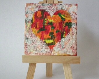 Abstract Mini Heart Painting.  Wooden easel included.  Art.  Gift.  Birthday.  Valentine's Day.  5280 Bliss.
