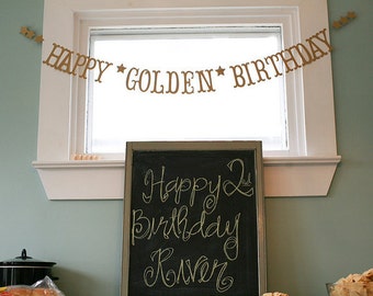 HAPPY GOLDEN BIRTHDAY Banner.  5280 Bliss.  Happy Birthday Banner.  Banner.  Garland.  Antique Gold Shimmer.